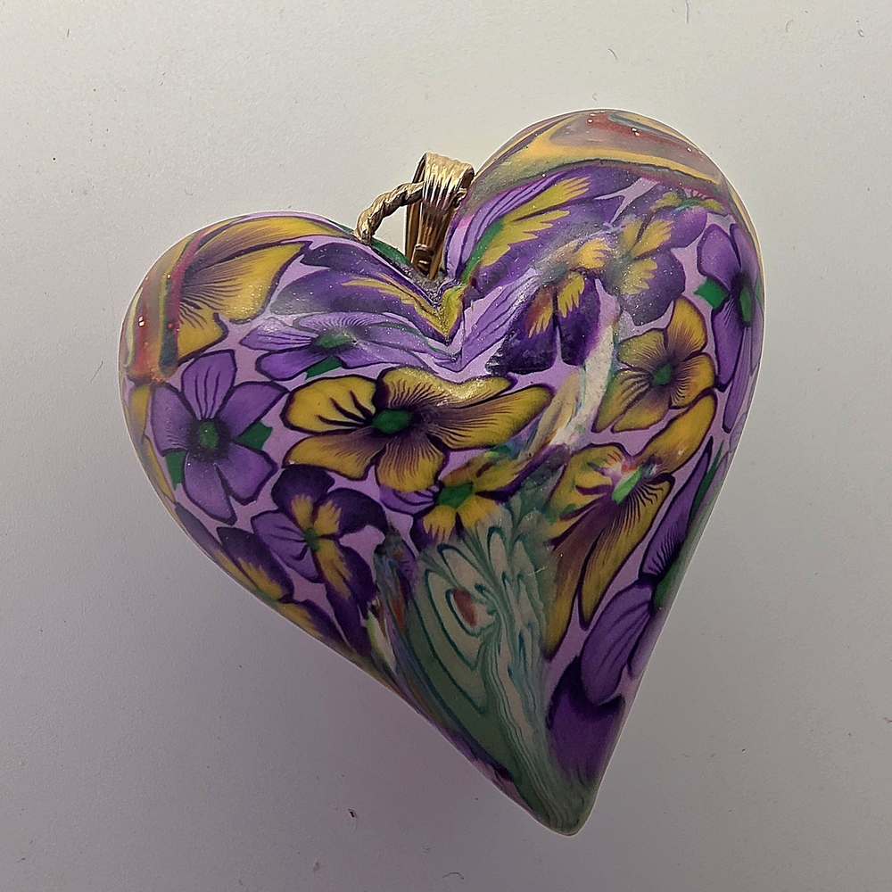 Polymer Clay Heart, Clasp is 1/20 14k Colorful Pendant - Picture 2 of 11